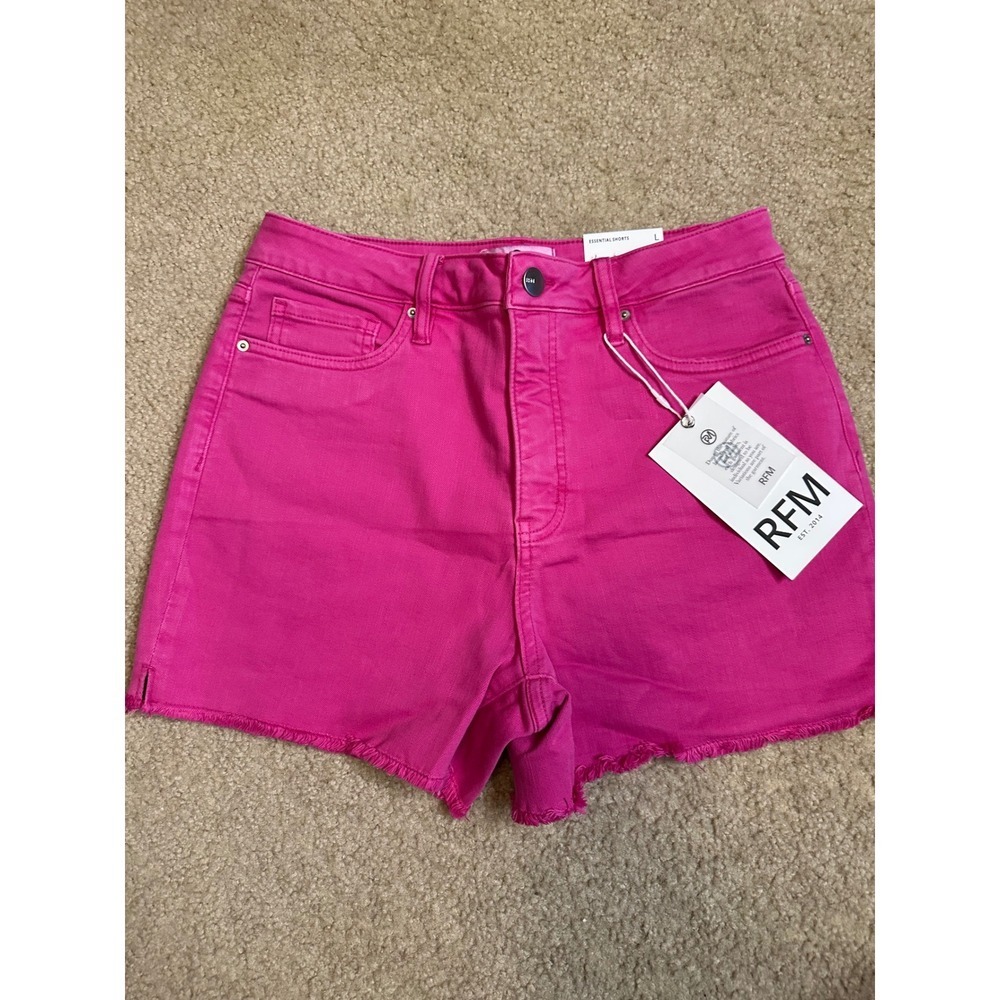 RFM Los Angeles Essential Shorts Hot Pink Garment Dyed Raw Hem Denim Shorts L